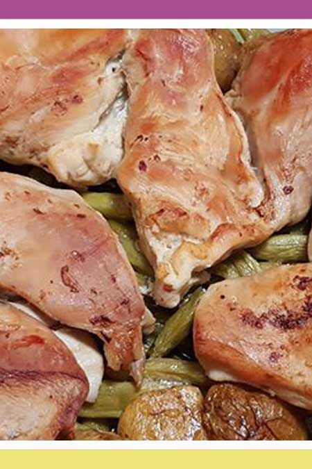 GARLIC LEMON CHICKEN WITH BABY SWEET POTATOES AND BEANS